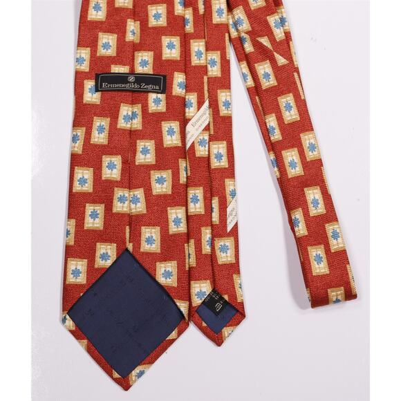 Ermenegildo Zegna Gold Orange Geometric Print Silk Necktie Tie - Picture 4 of 7